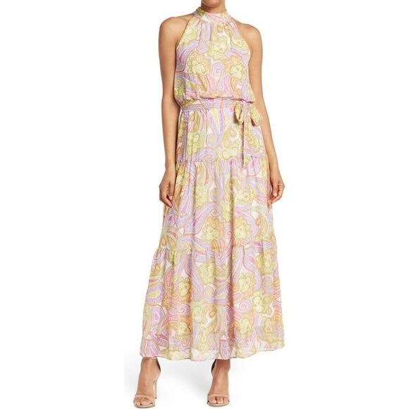 NEW Julia Jordan Pastel Paisley Soft Girl Chiffon Tiered Maxi Dress Sz 16 - Picture 1 of 16